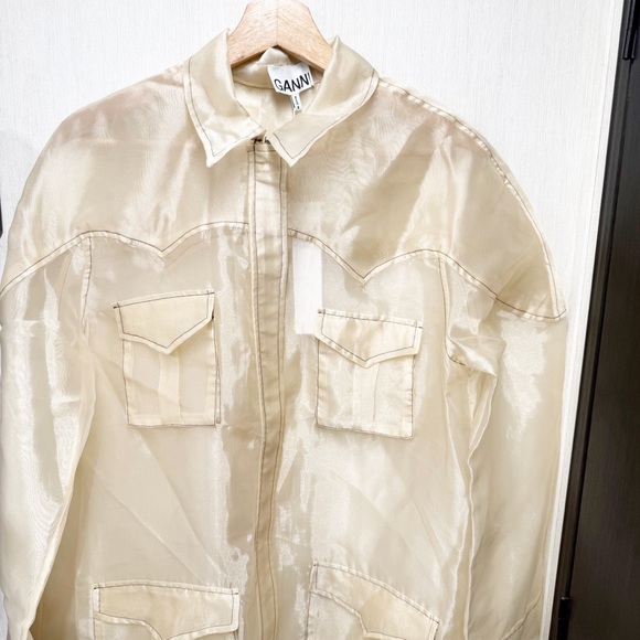 NWT Ganni Flint Sheer Dress in Tapioca, Size 40 (Medium) - Picture 3 of 10